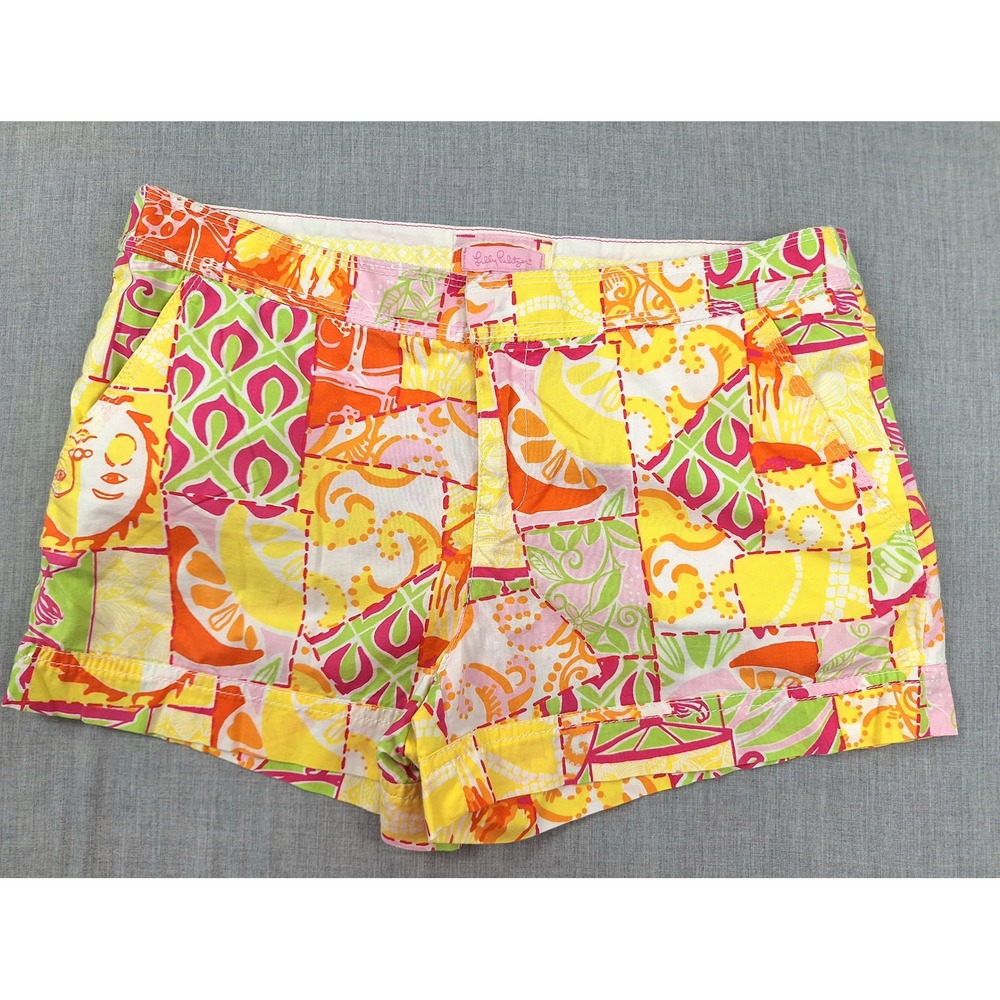 Lilly Pulitzer Callahan Patchwork Tropical Citrus Shorts Pink Yellow Green 8